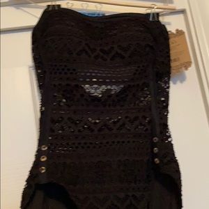 Lace one piece strapless swim suit